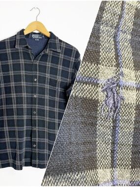 Polo Ralph Lauren Medium Plaid Button Up Shirt Untucked Fit Cotton Long Sleeve